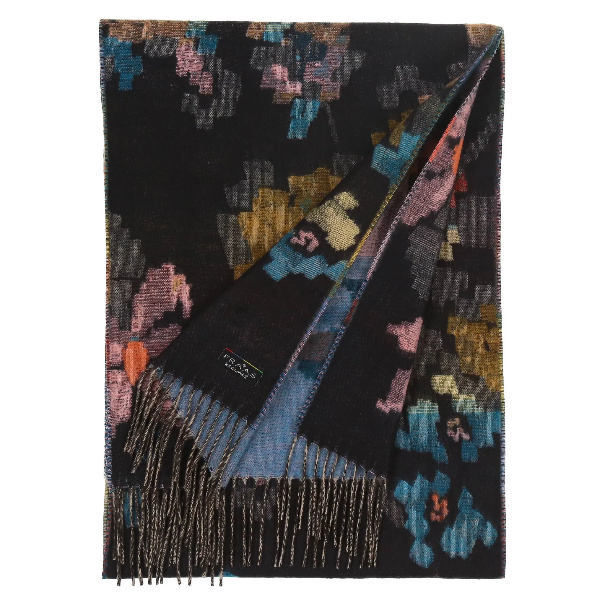 Pixelated Flowers Shawl, Galaxy Blue