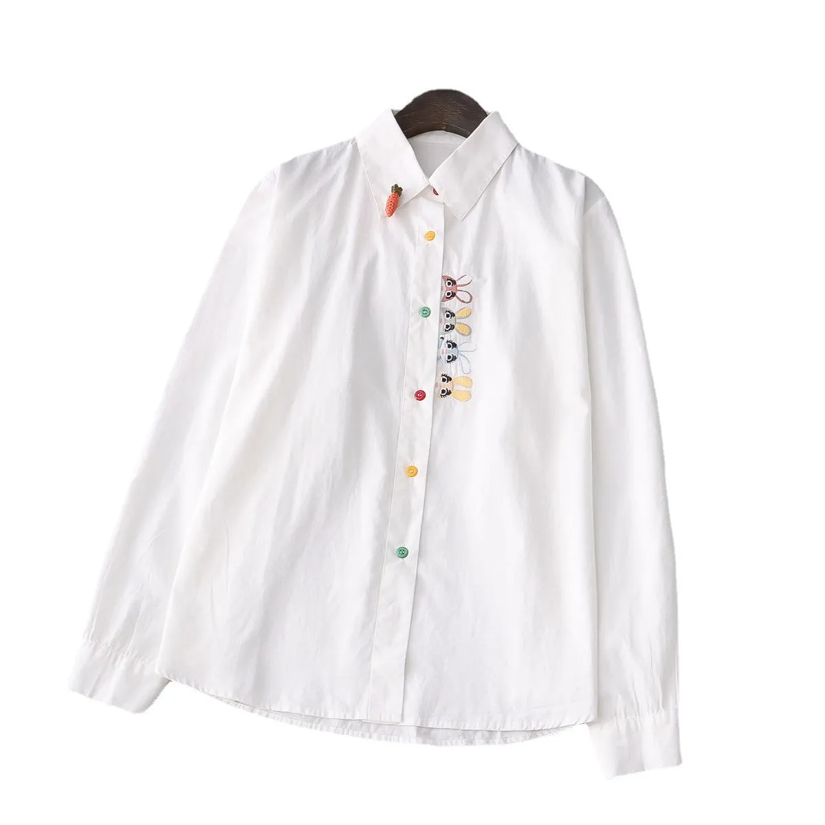 Placket Rabbit Embroidered Shirt