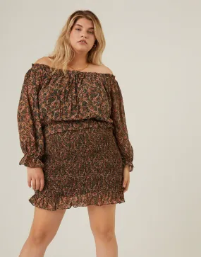 Plus Size Paisley Smocked Mini Dress