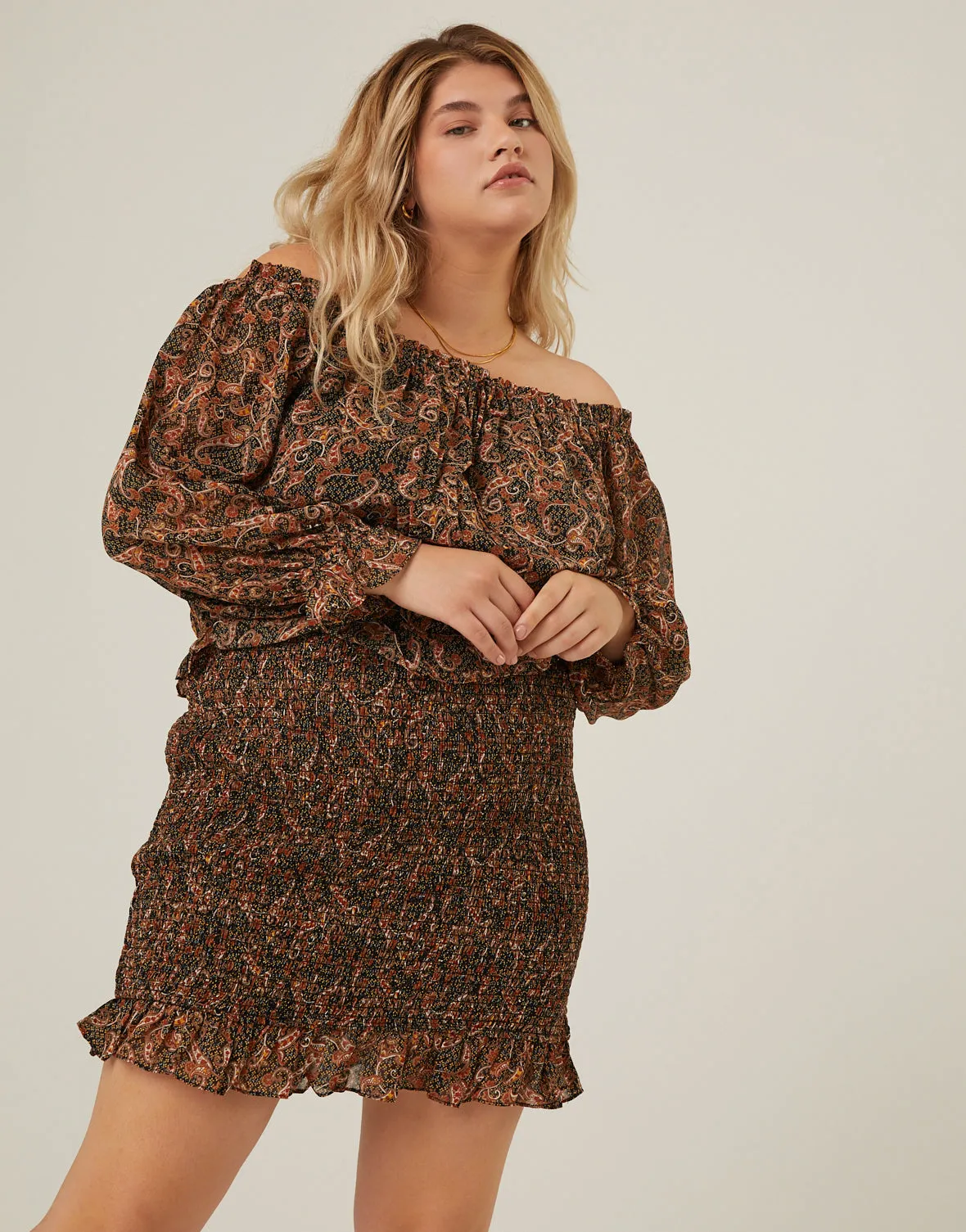 Plus Size Paisley Smocked Mini Dress