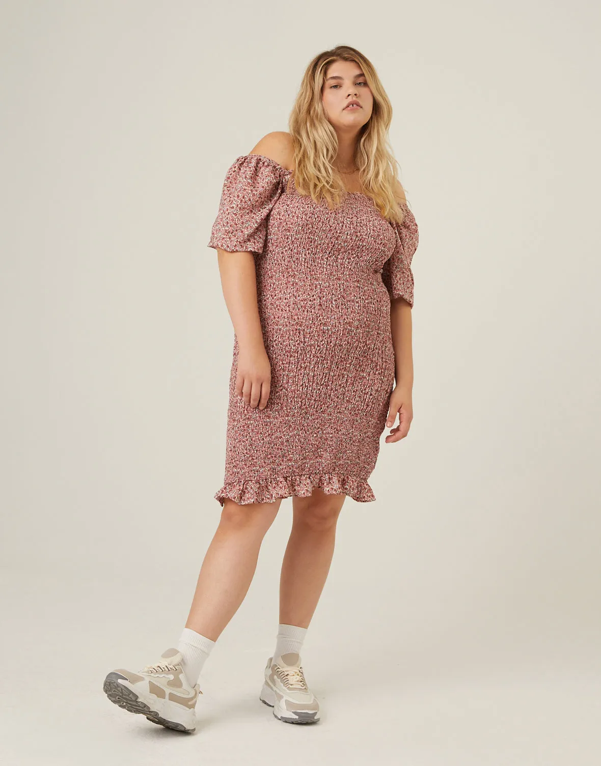 Plus Size Smocked Chiffon Mini Dress