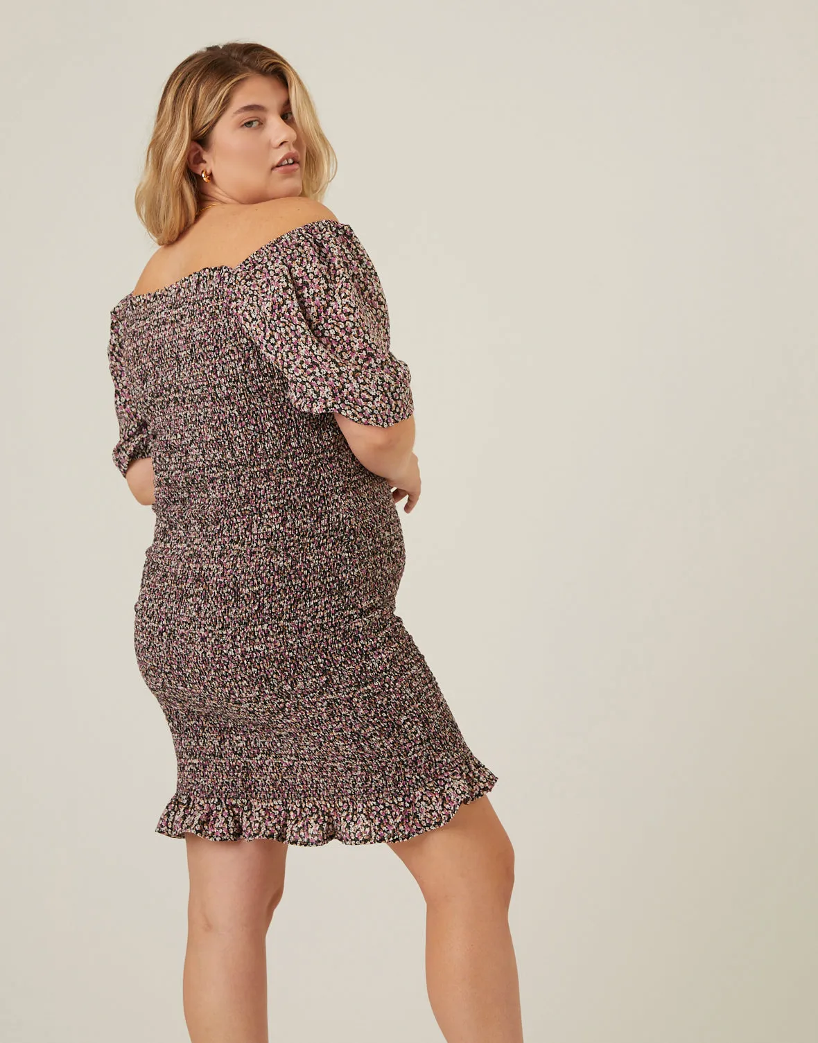 Plus Size Smocked Chiffon Mini Dress