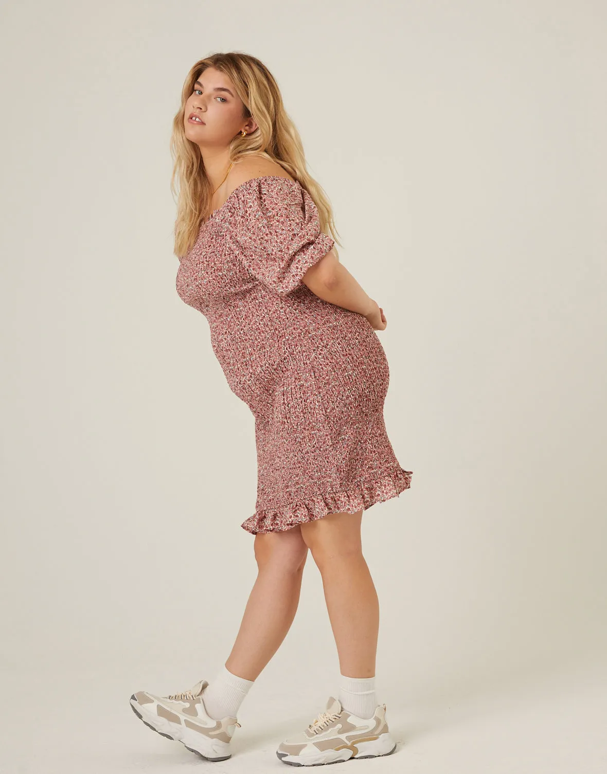 Plus Size Smocked Chiffon Mini Dress