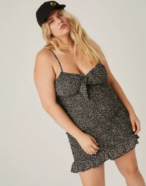 Plus Size Tie Front Smocked Mini Dress