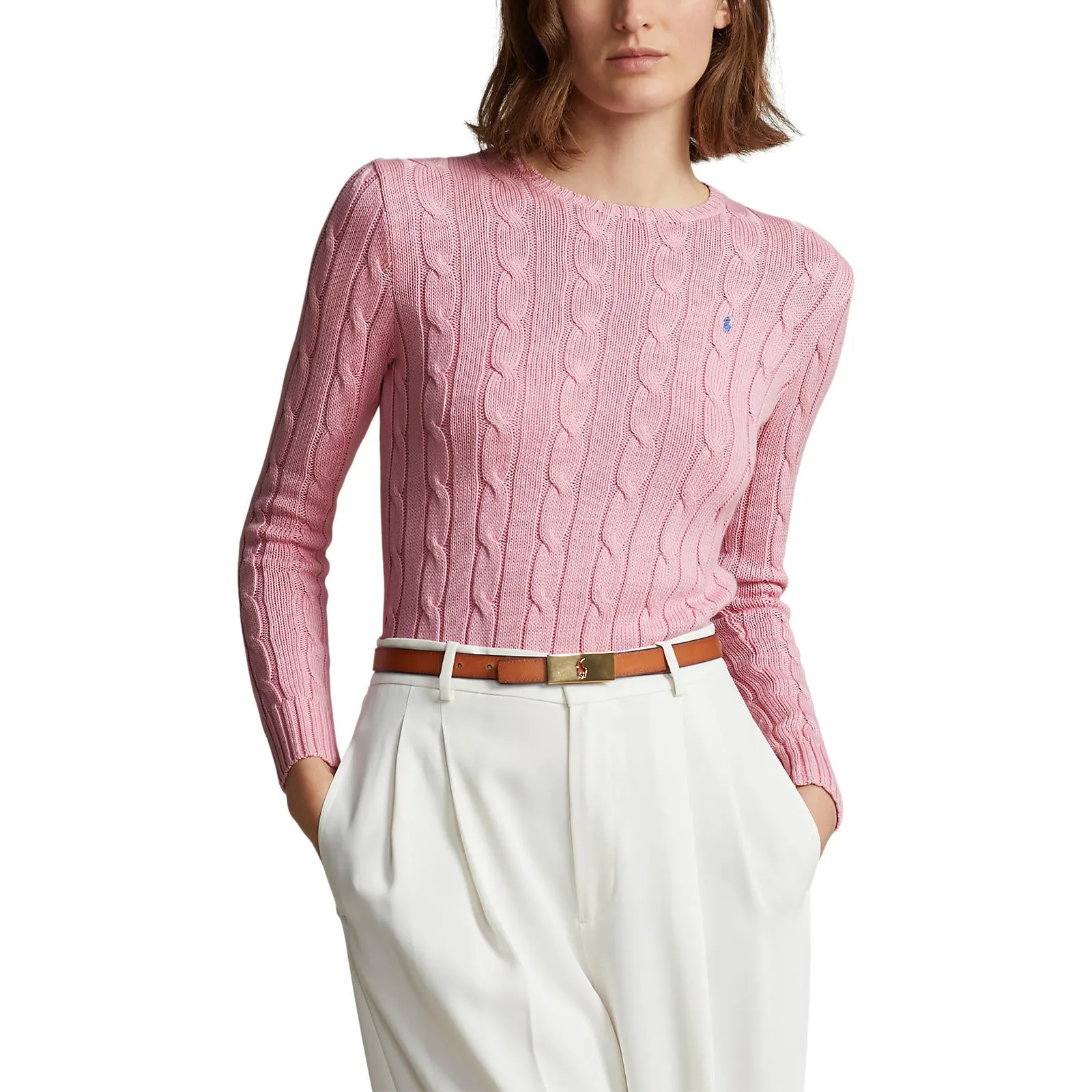 Polo Ralph Lauren - Julianna Cable-Knit Cotton Crewneck Sweater - Carmel Pink