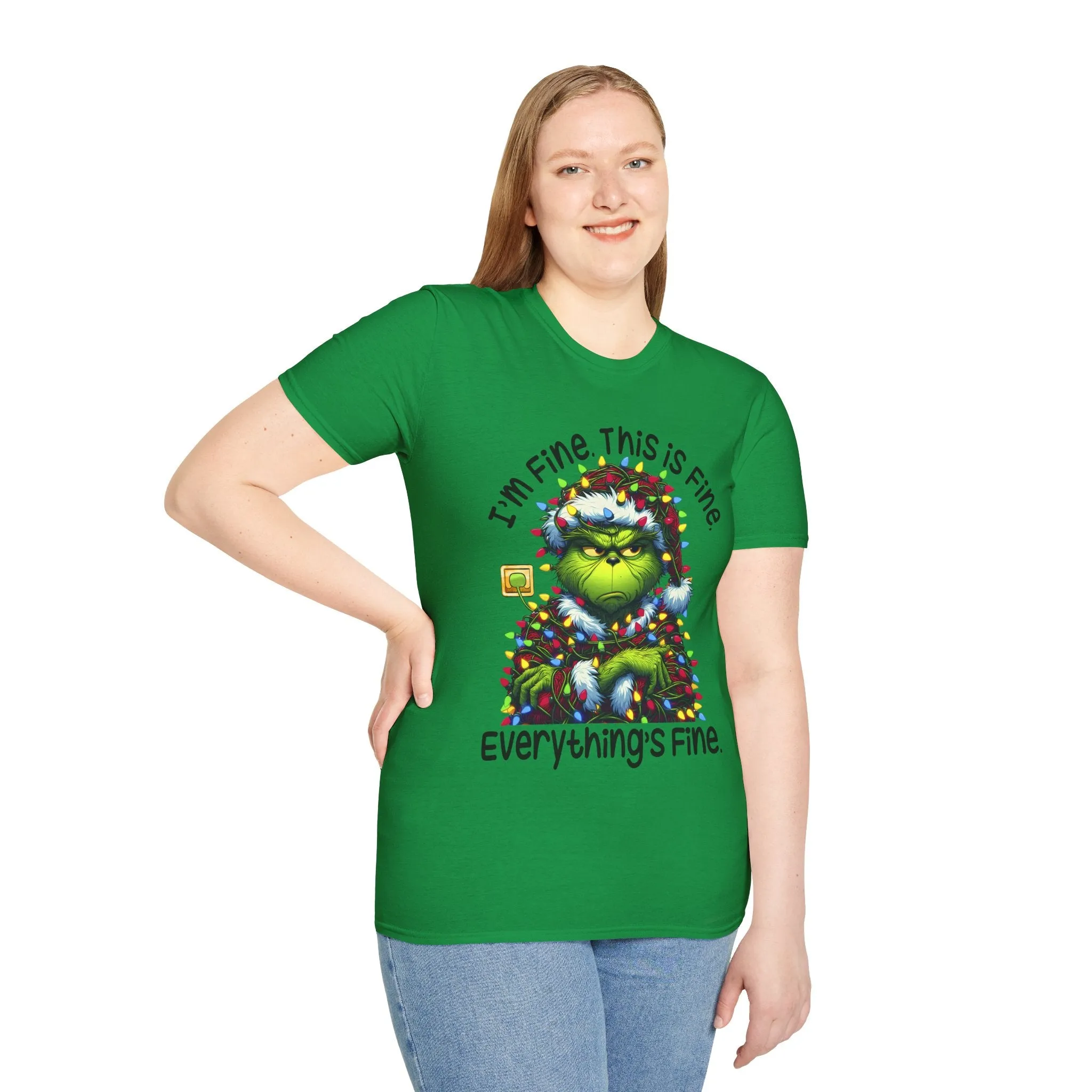 Princess Grace Festive Grinch Tee - "I'm Fine, This is Fine" Unisex Softstyle T-Shirt