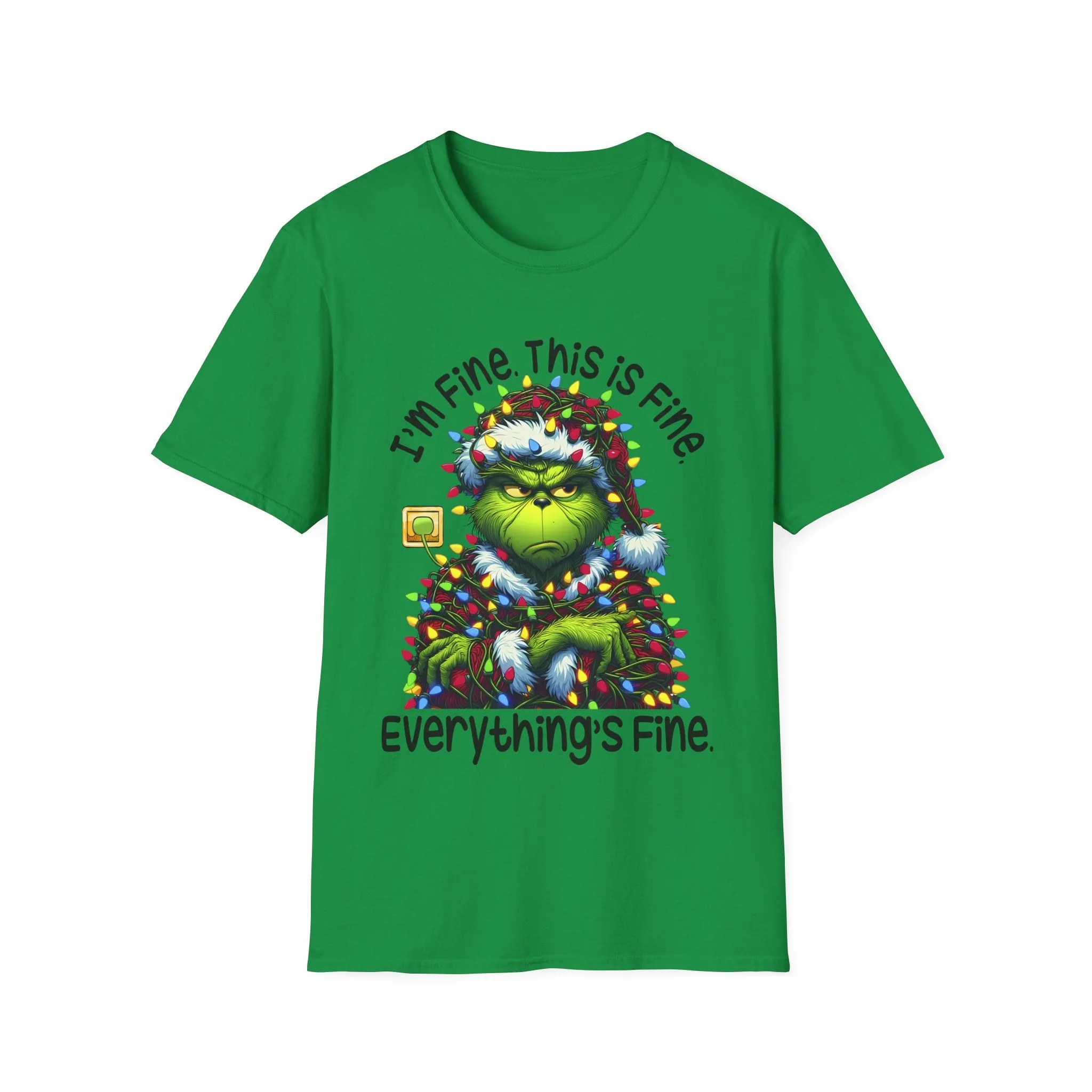 Princess Grace Festive Grinch Tee - "I'm Fine, This is Fine" Unisex Softstyle T-Shirt