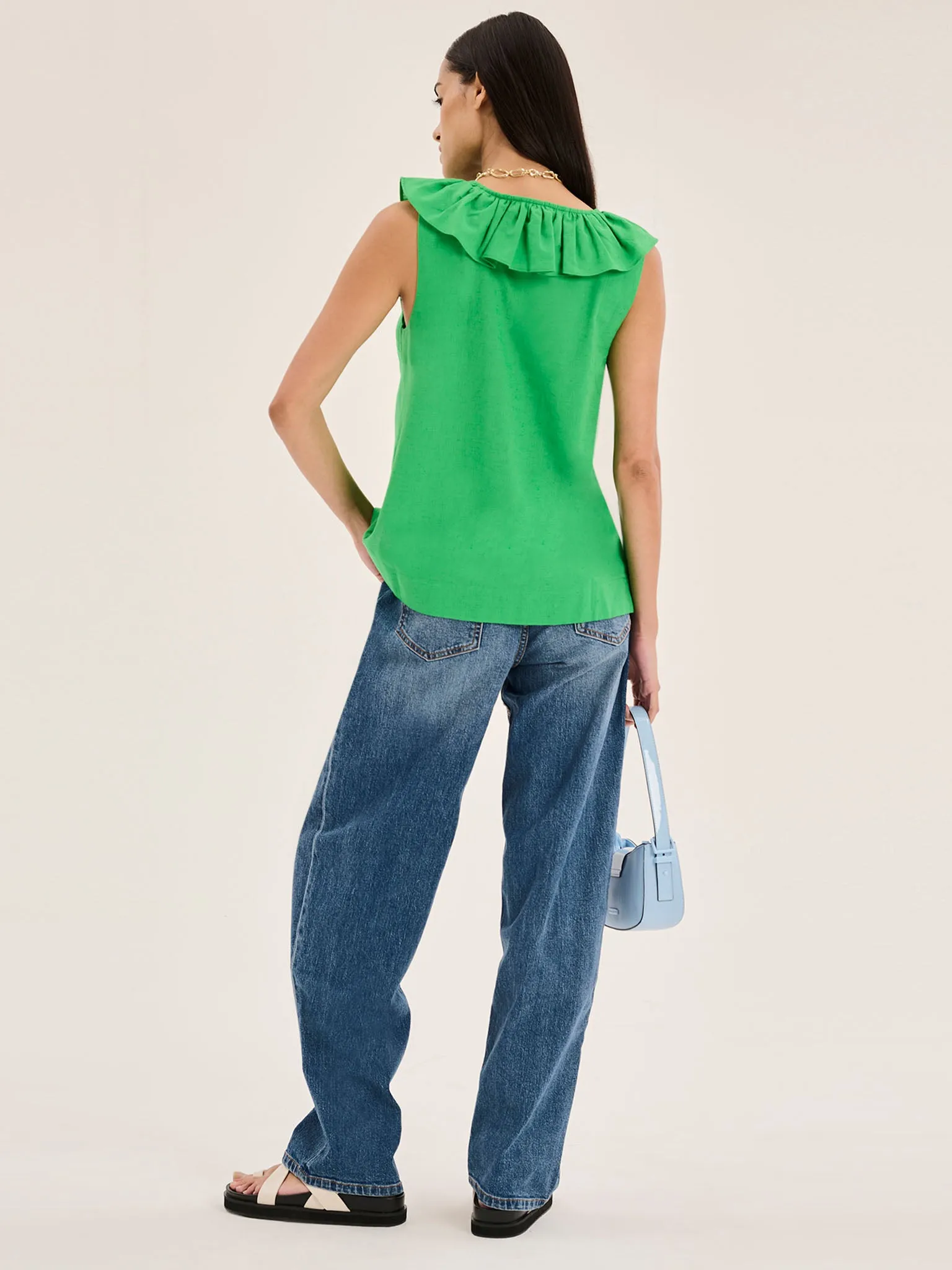 Rachael Frill Collar Sleeveless Blouse in Green