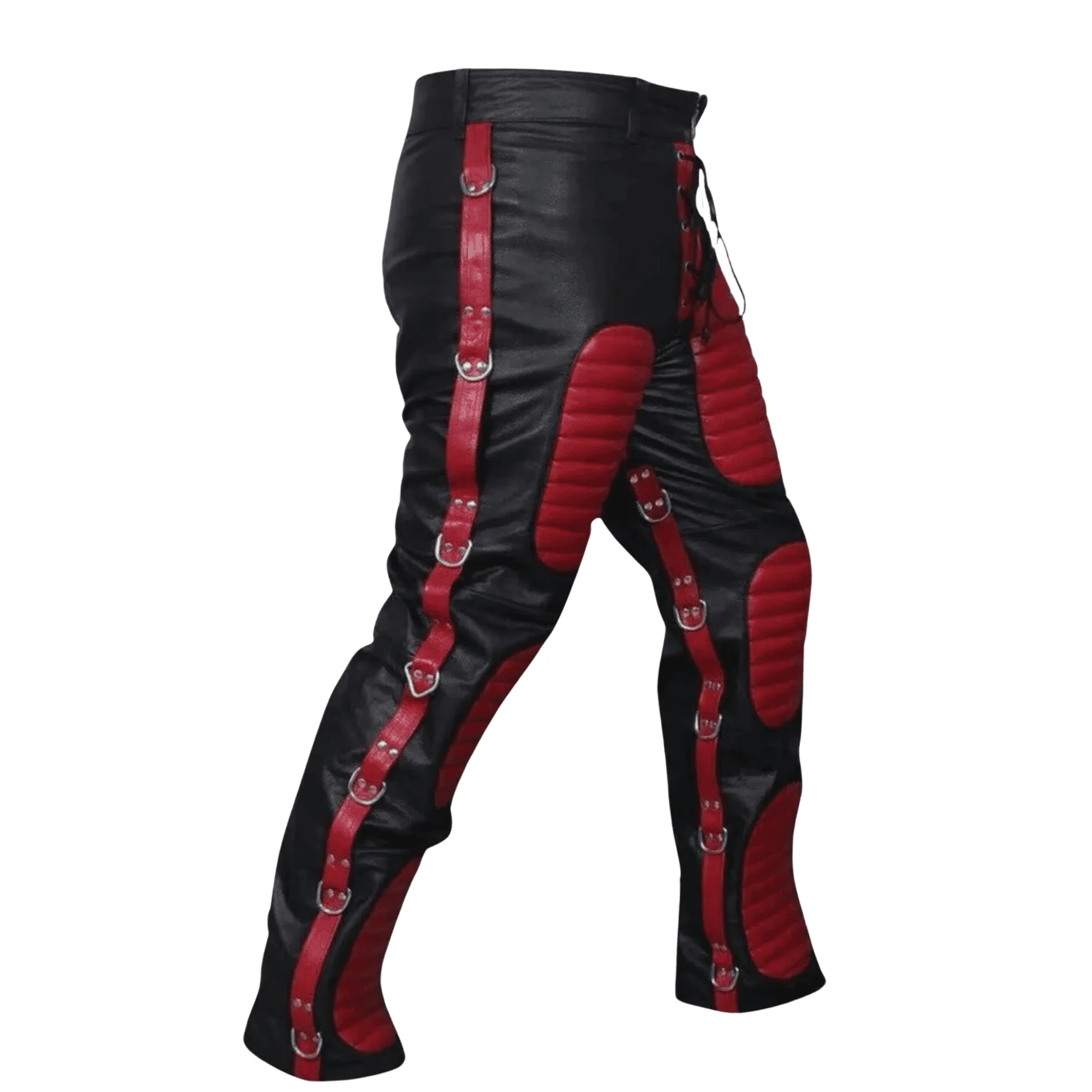 Red and Black Leather Bondage Pants for Men