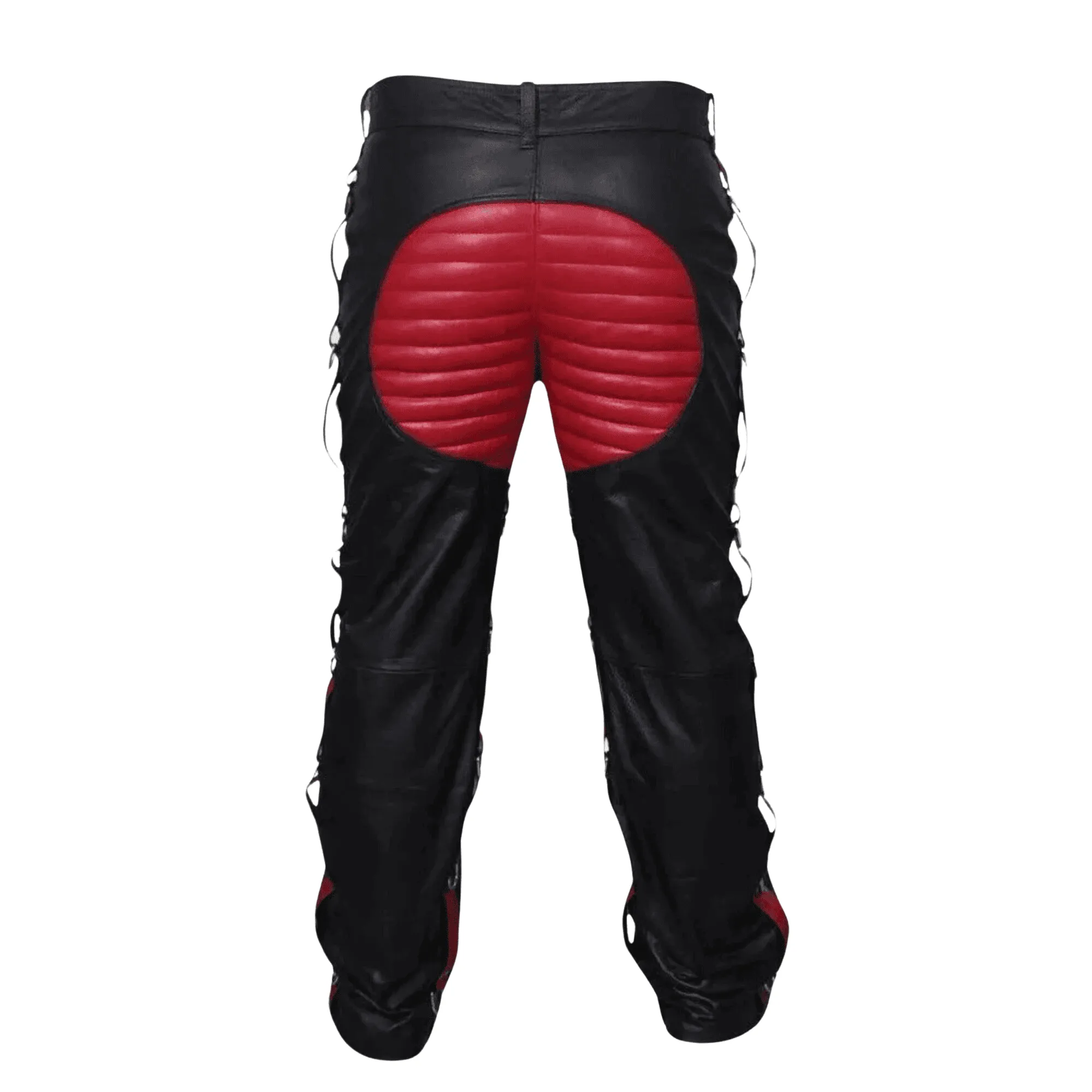 Red and Black Leather Bondage Pants for Men