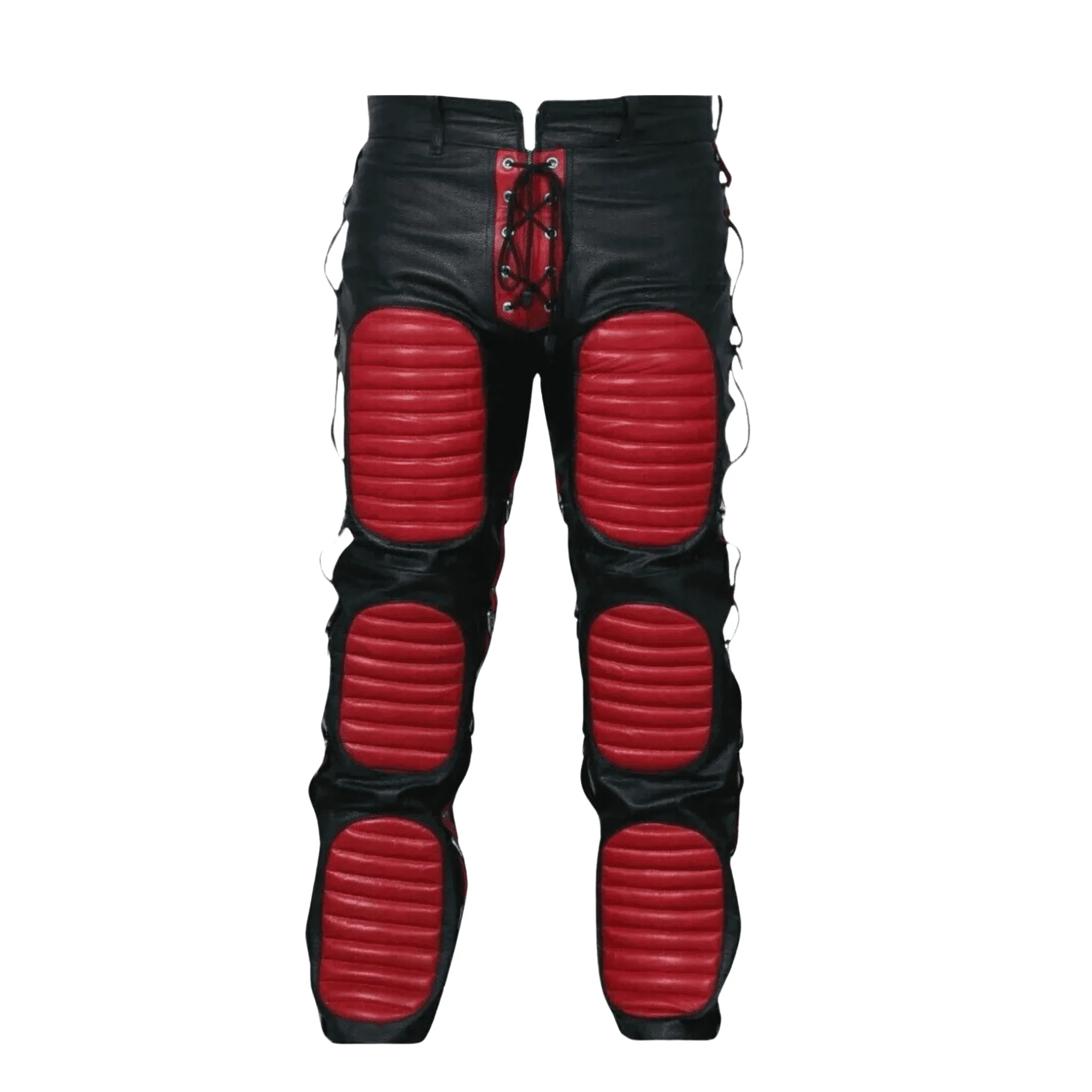 Red and Black Leather Bondage Pants for Men