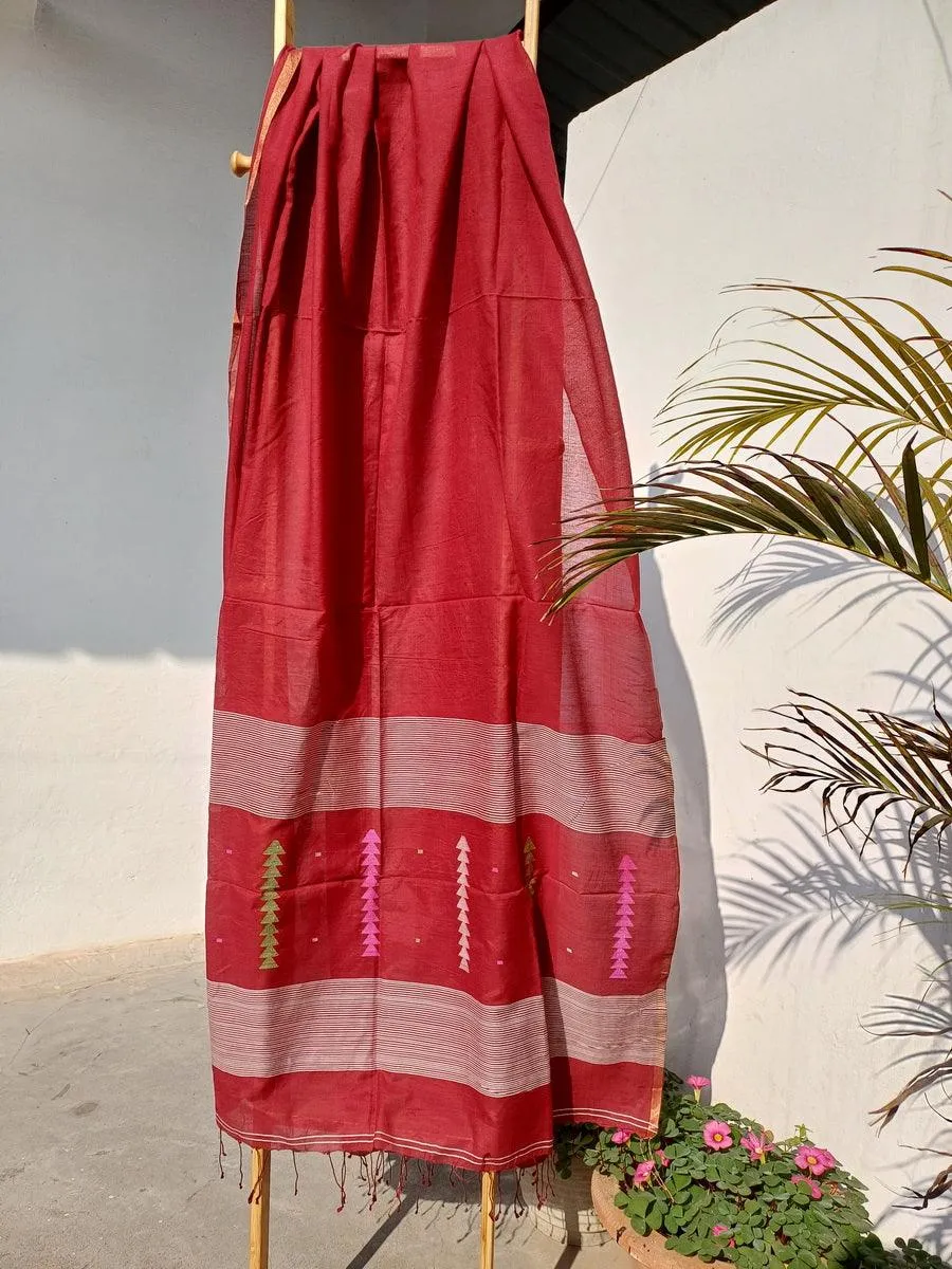 Red silk Jamdani dupatta