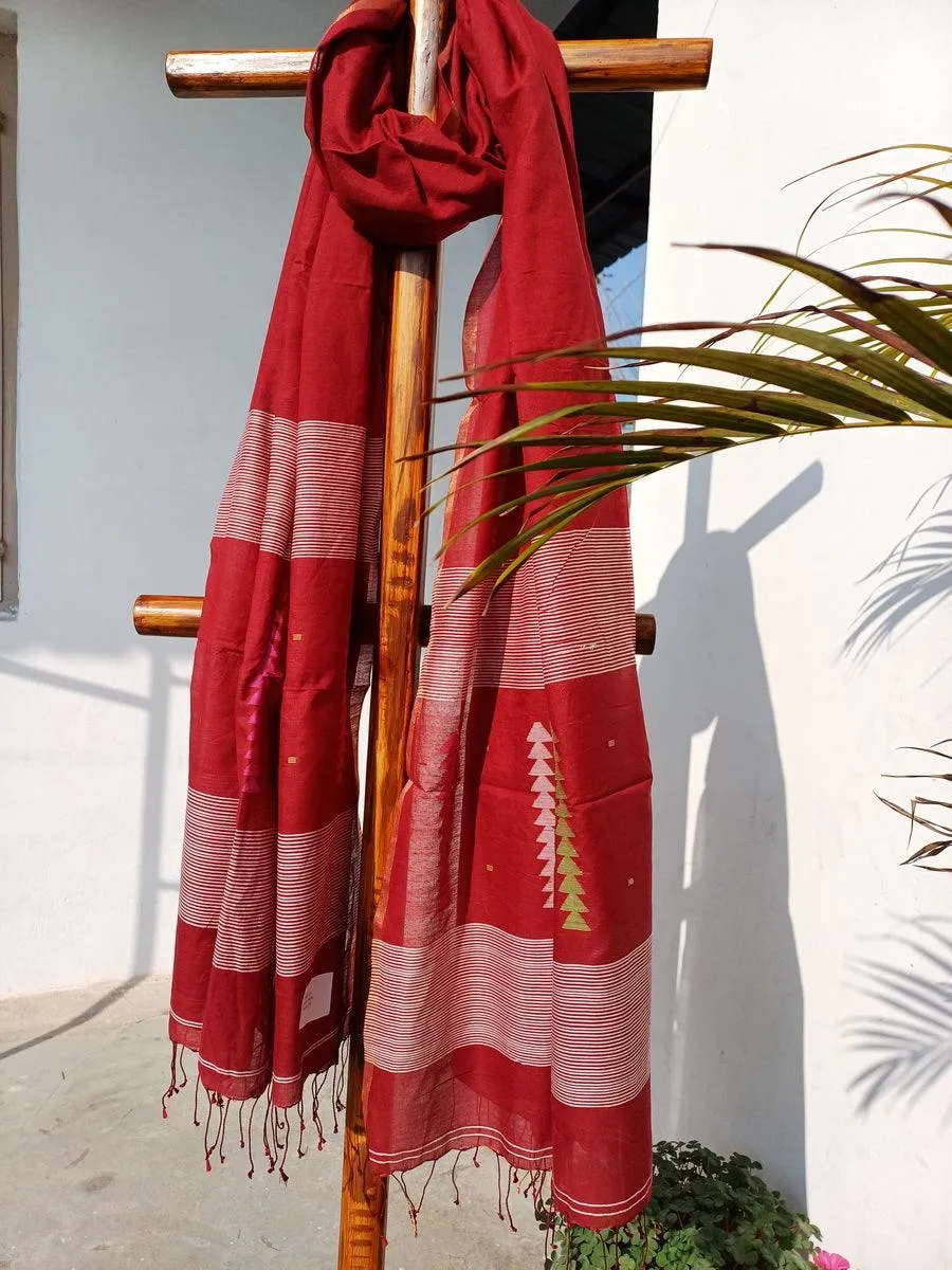 Red silk Jamdani dupatta