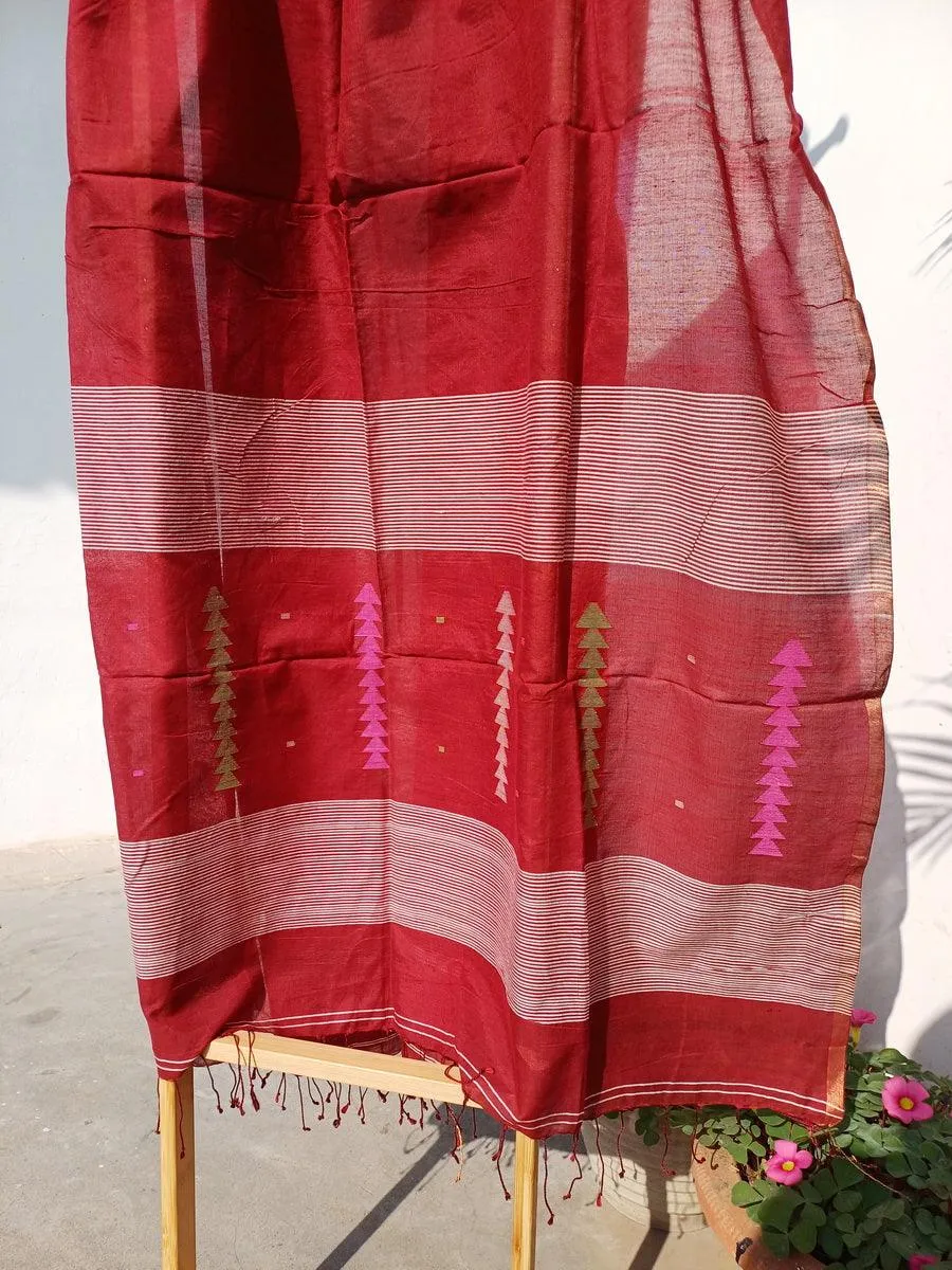 Red silk Jamdani dupatta