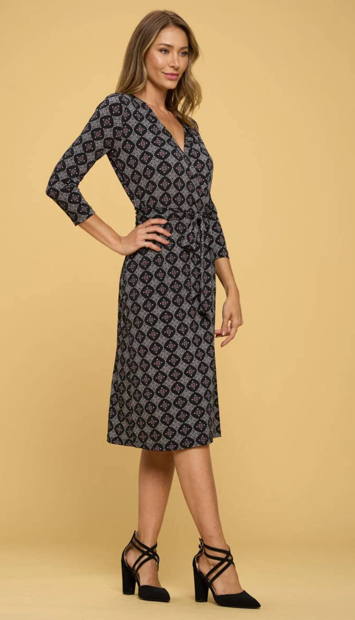 Renee C Black Print Jersey Wrap Dress