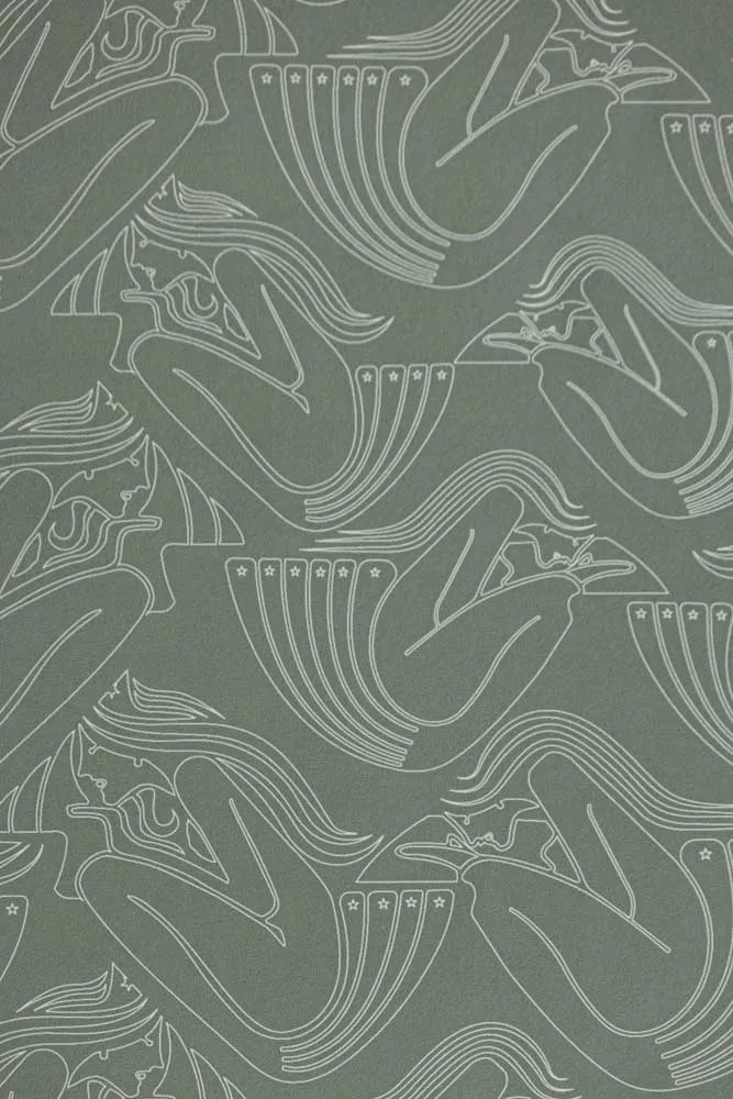 Rockett St George Deco Nymph Olive Wallpaper