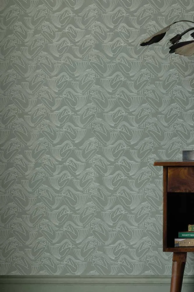 Rockett St George Deco Nymph Olive Wallpaper