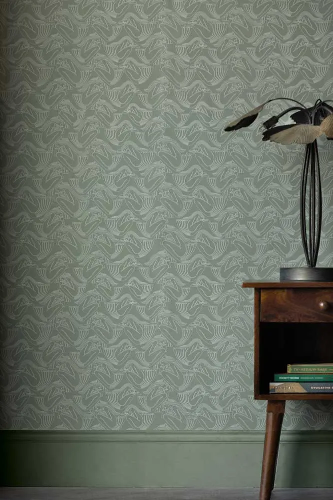 Rockett St George Deco Nymph Olive Wallpaper