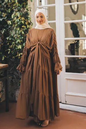 Saleema Chiffon Open Abaya- Coffee Brown