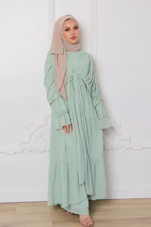 Saleema Chiffon Open Abaya - Light Sage