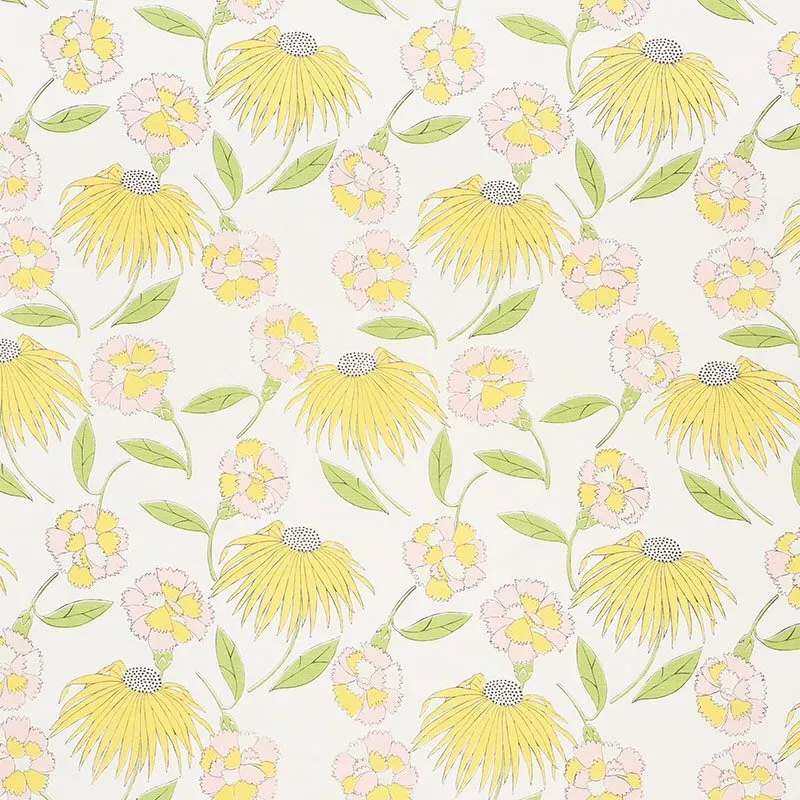 Schumacher Fabric by the yard / 54" wide Fabric / Light Yellow fabric by the yard / Home Decor Fabric / Pink Schumacher Fabric