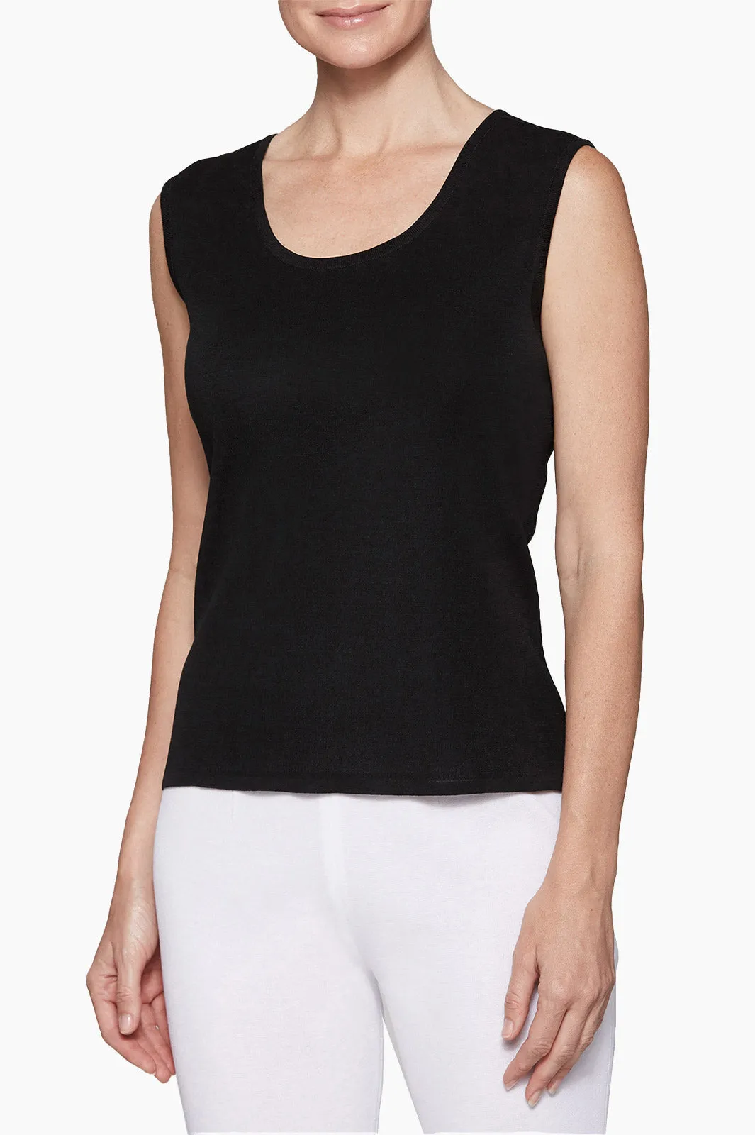 Scoop Neck Knit Tank, Black