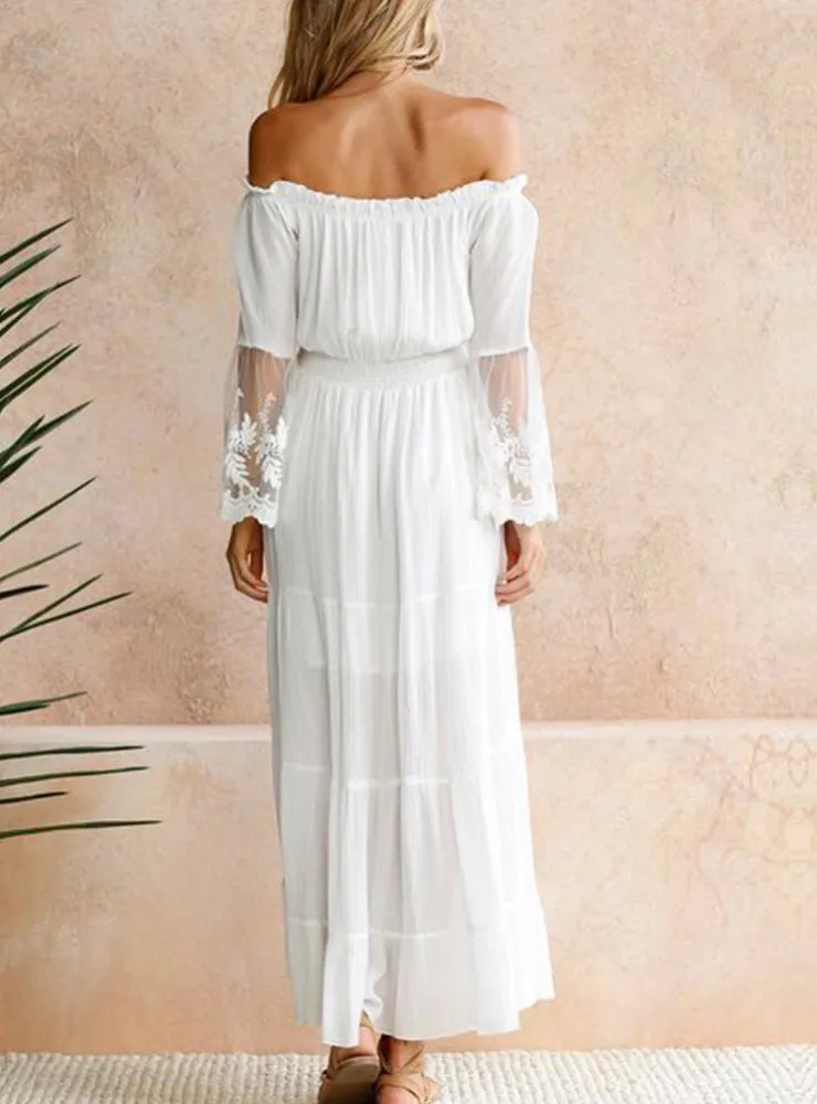 Sexy Off Shoulder Lace Boho Cotton Maxi Dress