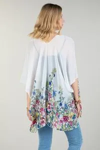 Sheer white floral print kimono