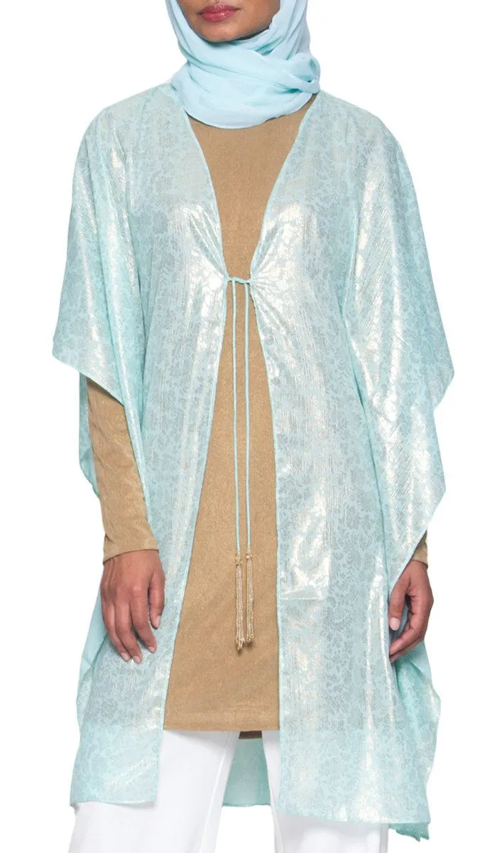 Shimmer Chiffon Floral Print Poncho - Aqua - FINAL SALE