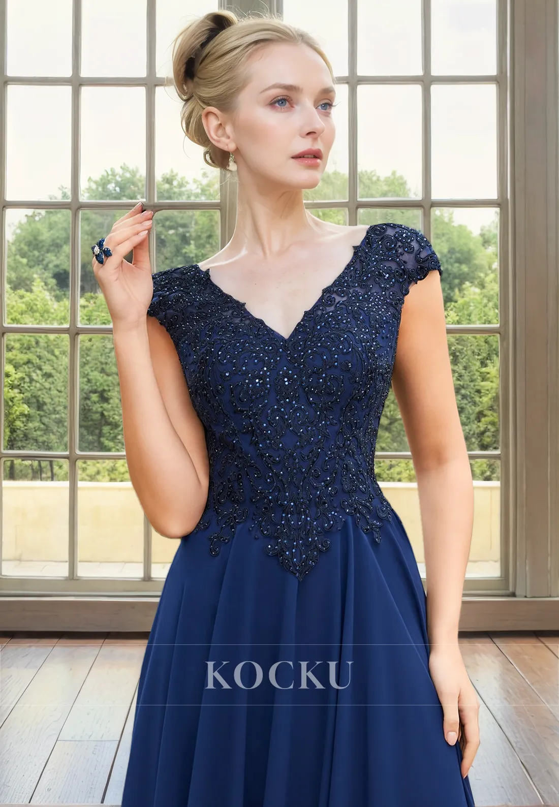 Simple & Casual Short sleeves Appliques Chiffon A-Line Cocktail Mother of the Bride Dress