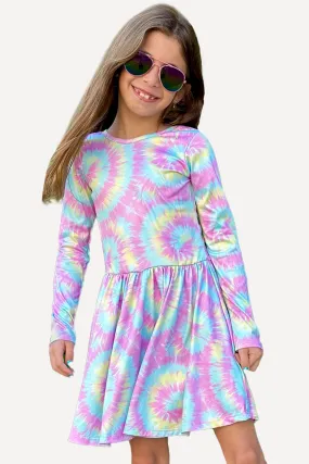 Simply Soft Long Sleeve Be Happy Dress - Cotton Candy Tie Dye