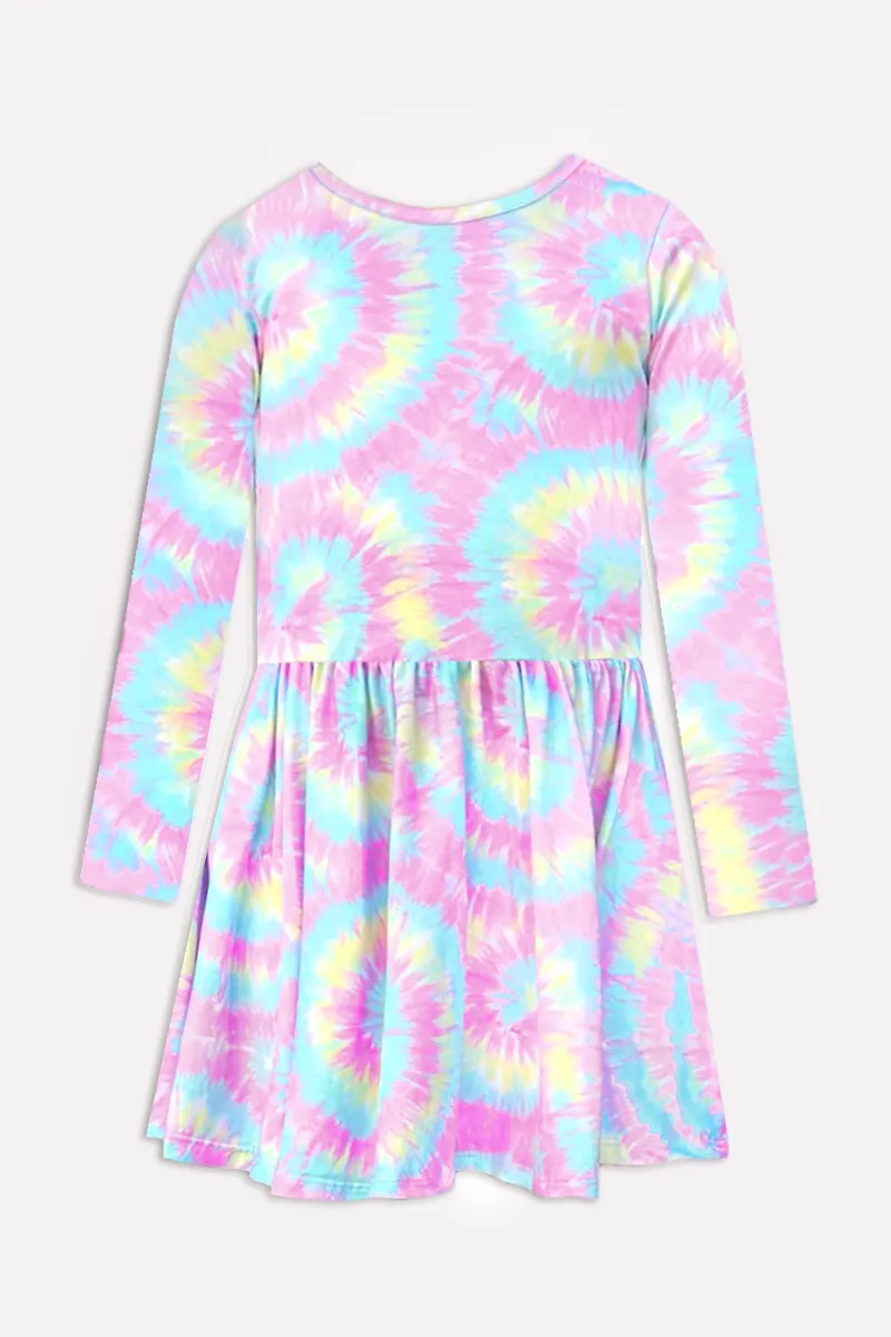 Simply Soft Long Sleeve Be Happy Dress - Cotton Candy Tie Dye