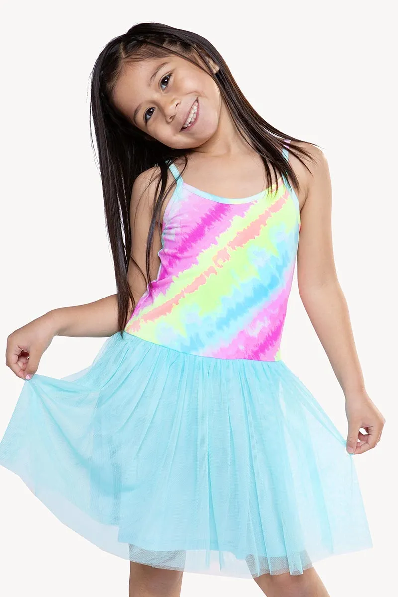 Simply Soft Strappy Be Happy Tulle Dress - Rainbow Sherbet Batik