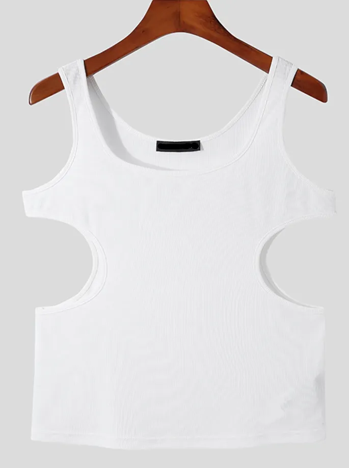 Solid Monochrome Hollow Out Tank Tops