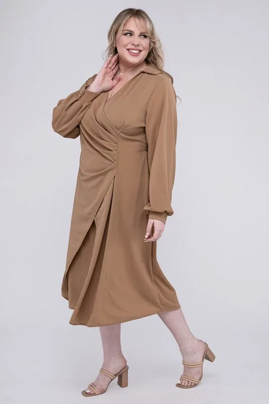 Solid Twist Front Plus Size Wrap Dress