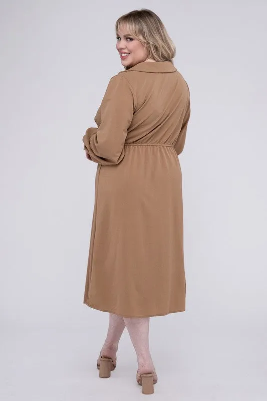 Solid Twist Front Plus Size Wrap Dress