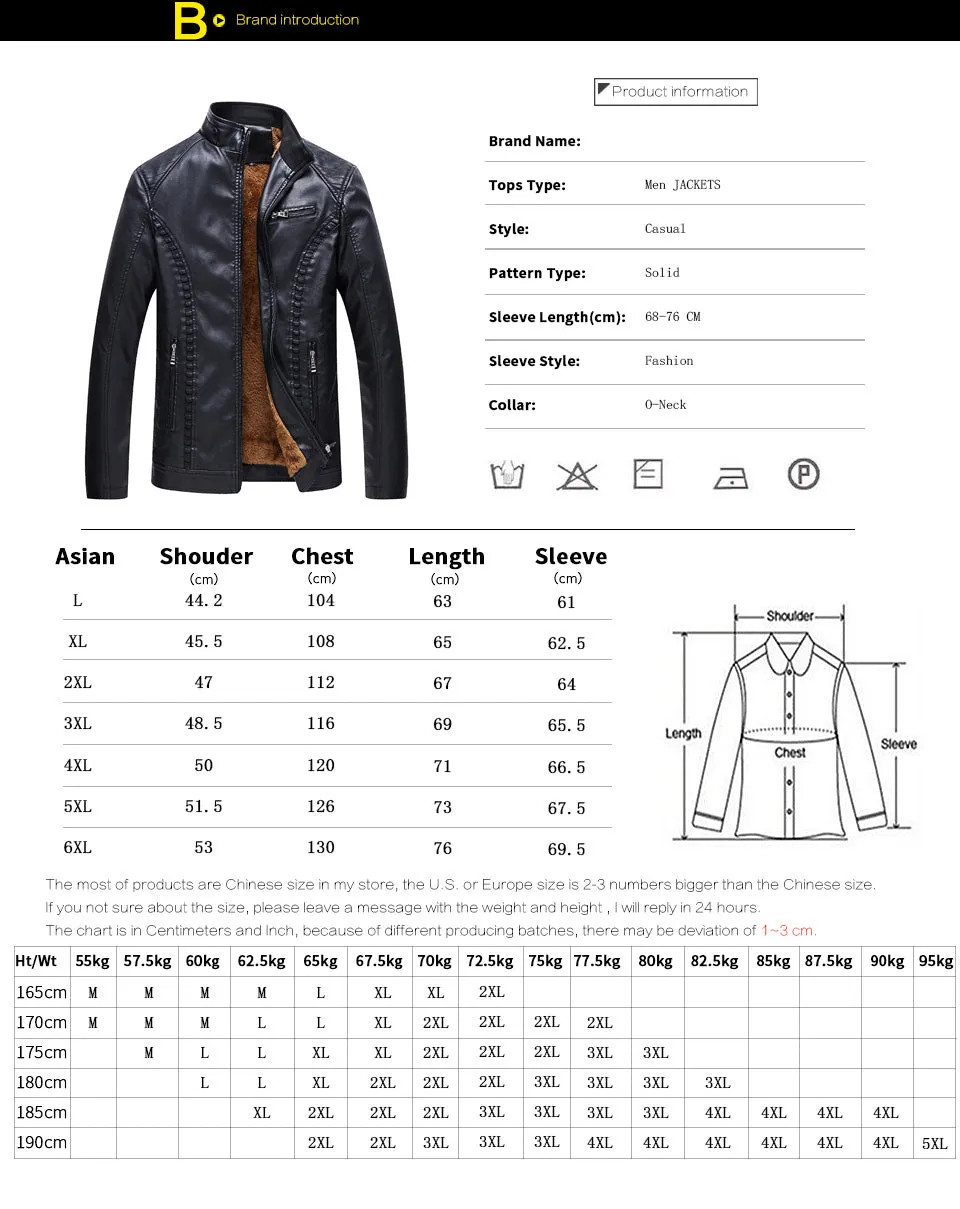 Stand Collar Biker Style with Warm Fleece Inner Men Jacket