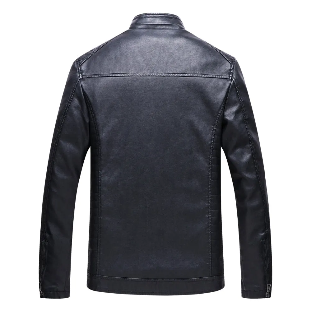 Stand Collar Biker Style with Warm Fleece Inner Men Jacket