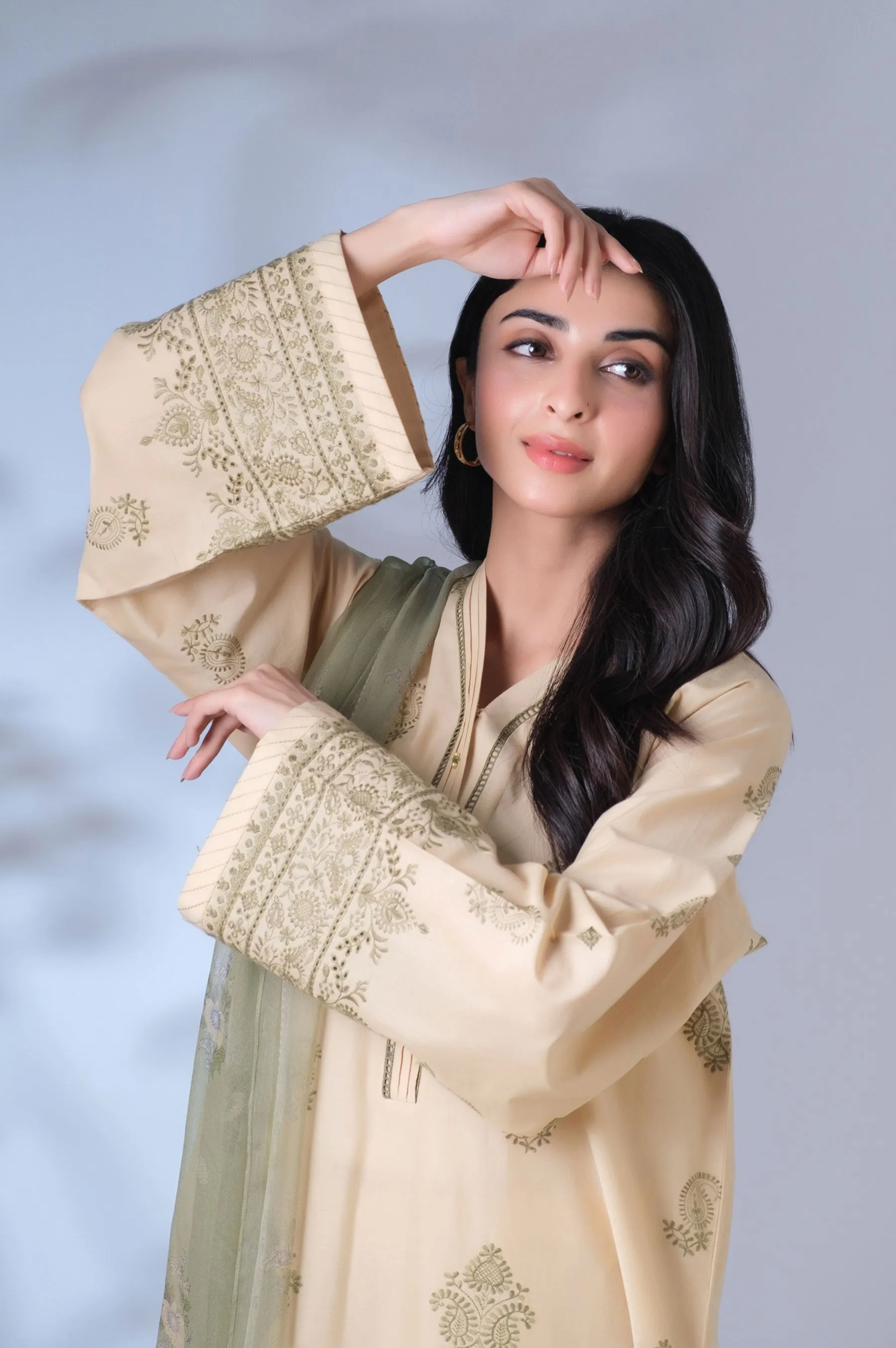 Stitched 3 Piece Embroidered Chikankari Suit