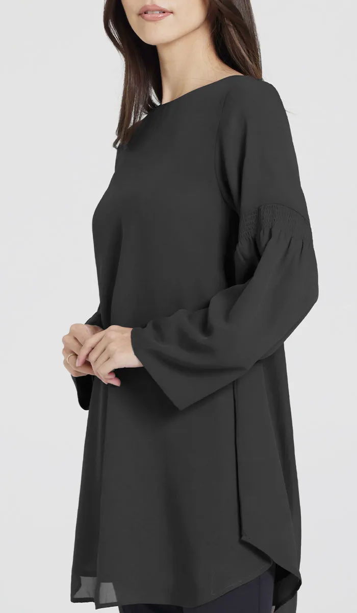 Sundus Long Chiffon Modest Top - Black - PREORDER (ships in 2 weeks)