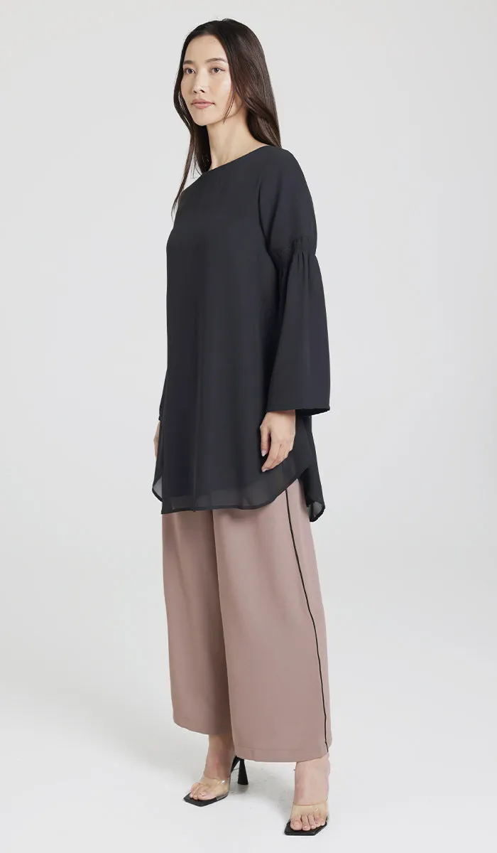 Sundus Long Chiffon Modest Top - Black - PREORDER (ships in 2 weeks)