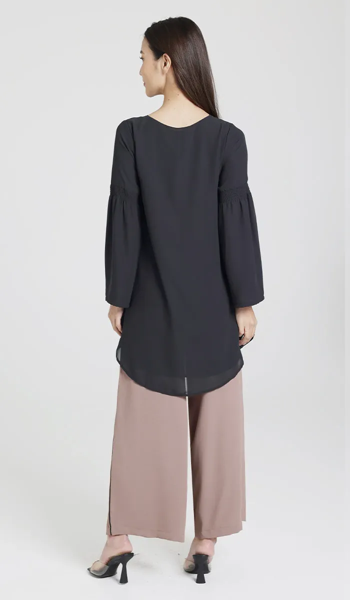 Sundus Long Chiffon Modest Top - Black - PREORDER (ships in 2 weeks)