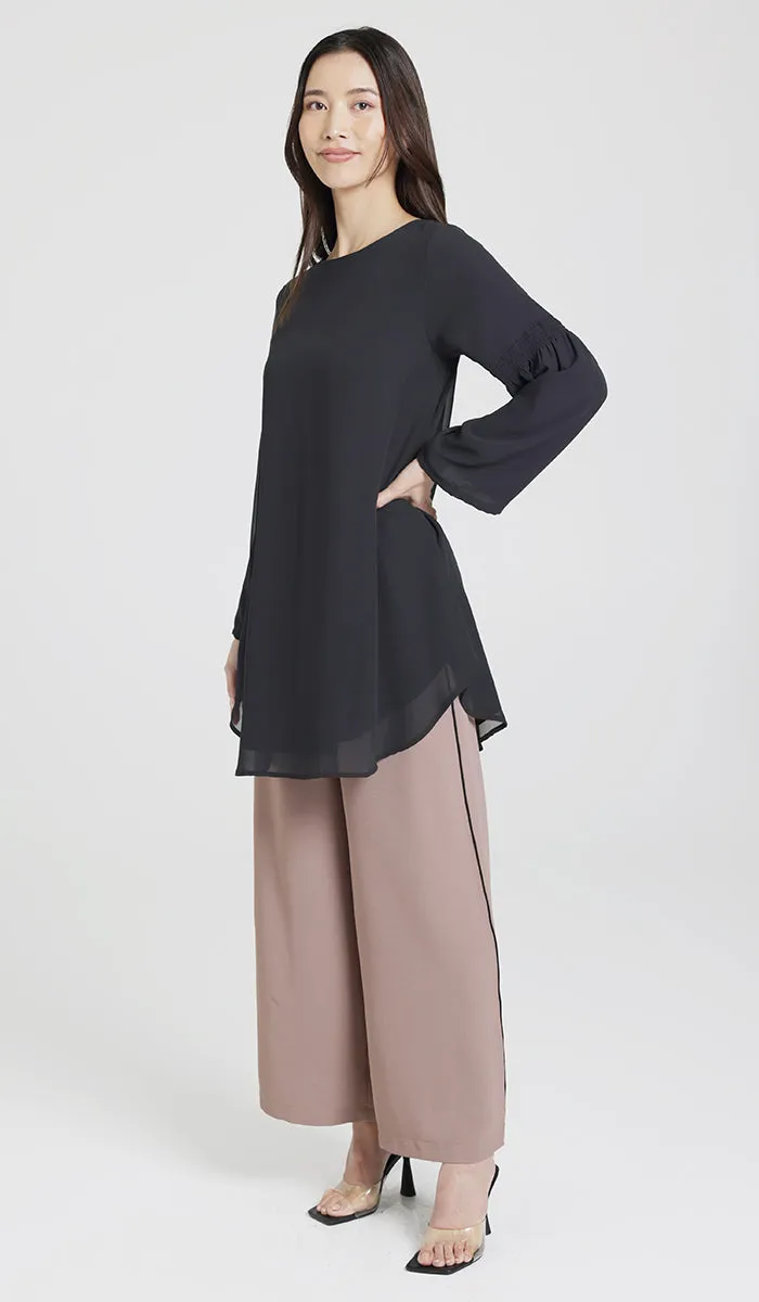 Sundus Long Chiffon Modest Top - Black - PREORDER (ships in 2 weeks)