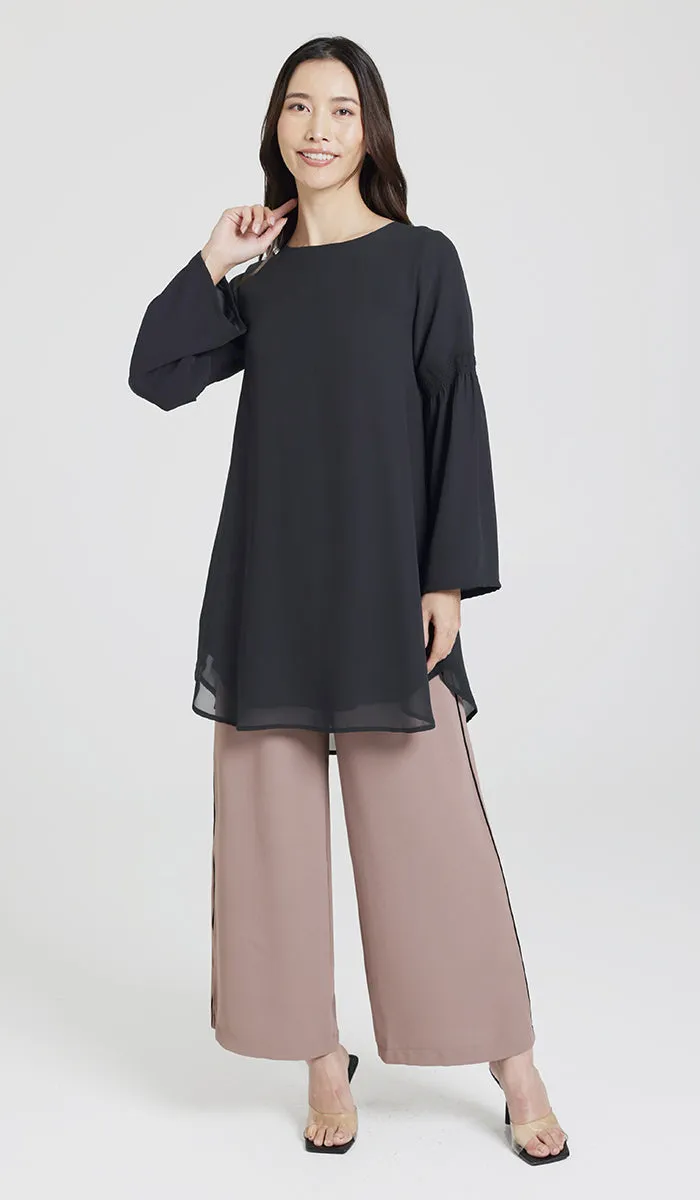 Sundus Long Chiffon Modest Top - Black - PREORDER (ships in 2 weeks)