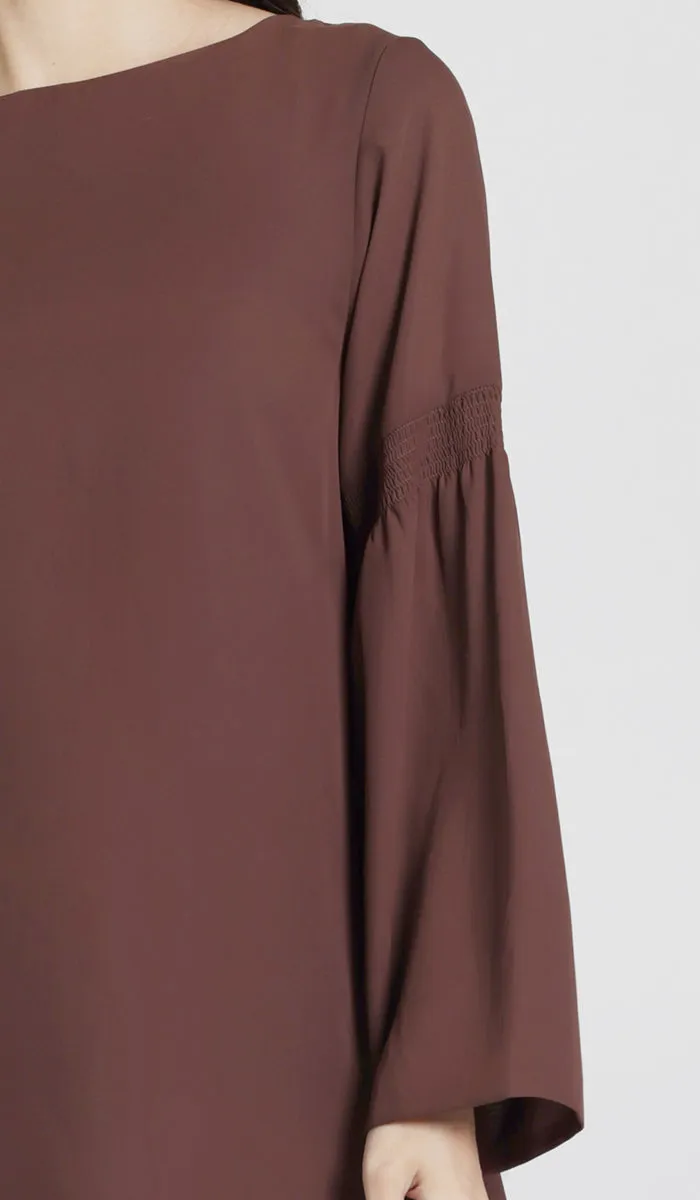 Sundus Long Chiffon Modest Top - Chocolate