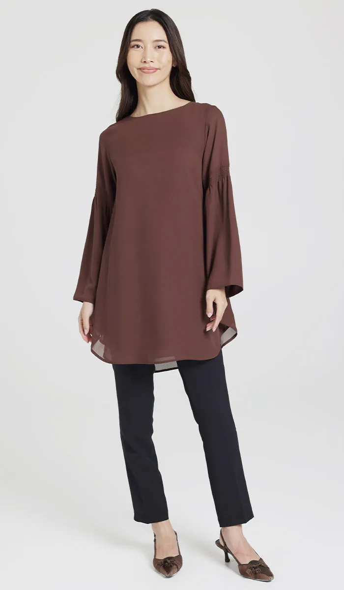 Sundus Long Chiffon Modest Top - Chocolate