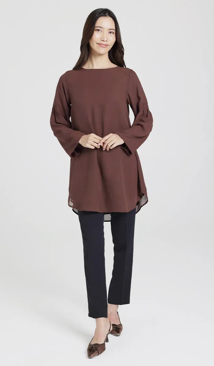 Sundus Long Chiffon Modest Top - Chocolate