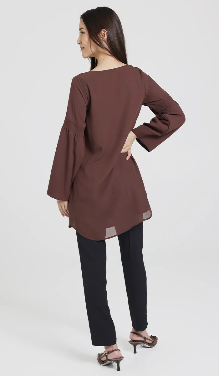 Sundus Long Chiffon Modest Top - Chocolate