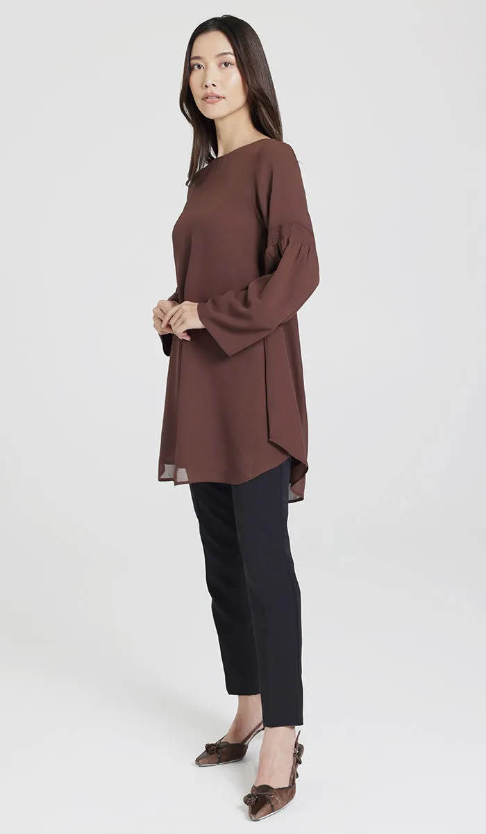 Sundus Long Chiffon Modest Top - Chocolate