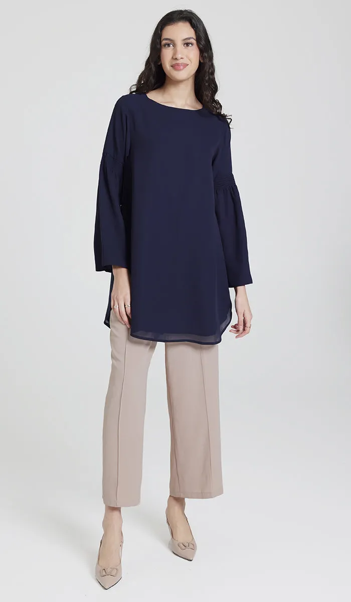 Sundus Long Chiffon Modest Top - Navy